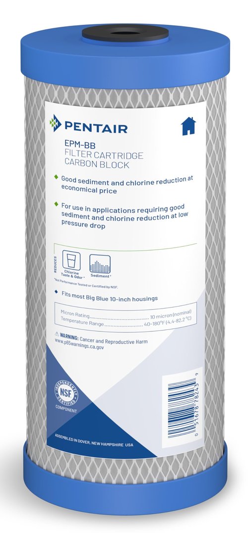 Pentair Pentek EPM-BB Big Blue Carbon Water Filter, 10-Inch, Whole House Modified Epsilon Carbon Block Replacement Cartridge with Bonded Powdered Activated Carbon (PAC) Filter, 10" x 4.5", 10 Micron