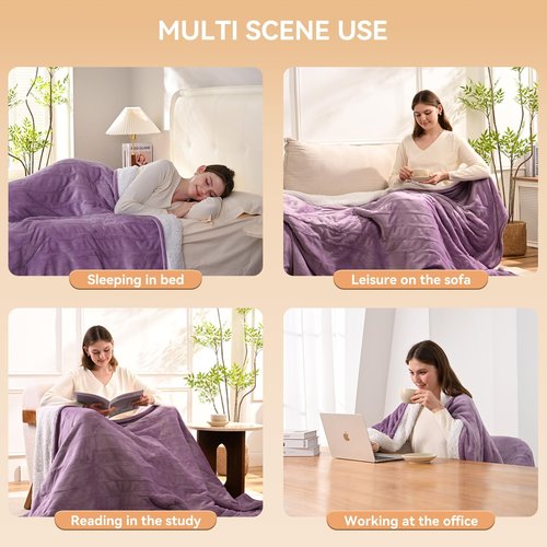 Heated Electric Blanket Queen Size 84"x90" Heating Blanket with Dual Control 9 Heating Levels 10 Timer Modes Auto Off, Fast Heating Over-Heat Protection Ultra Soft Flannel ETL Certified, Purple