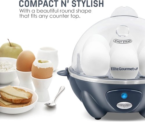 Elite Gourmet Electric Egg Cooker - 7 Egg Capacity for Soft, Medium, Hard-Boiled, Poached & Scrambled Eggs | BPA-Free with Auto Shut-Off