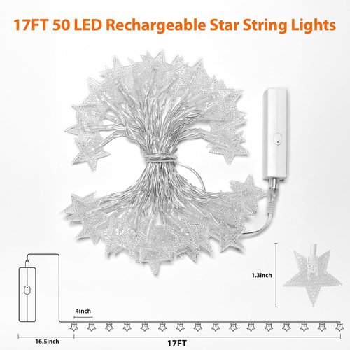 Lakumu LED Star String Lights - 33FT 100-LED Twinkle Lights with 8 Modes & Timer | Battery Operated Warm White Indoor Decor