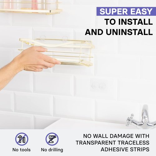 KINCMAX Shower Caddy Organizer - Self-Adhesive Stainless Steel Bath Shelf for Shampoo & Storage
