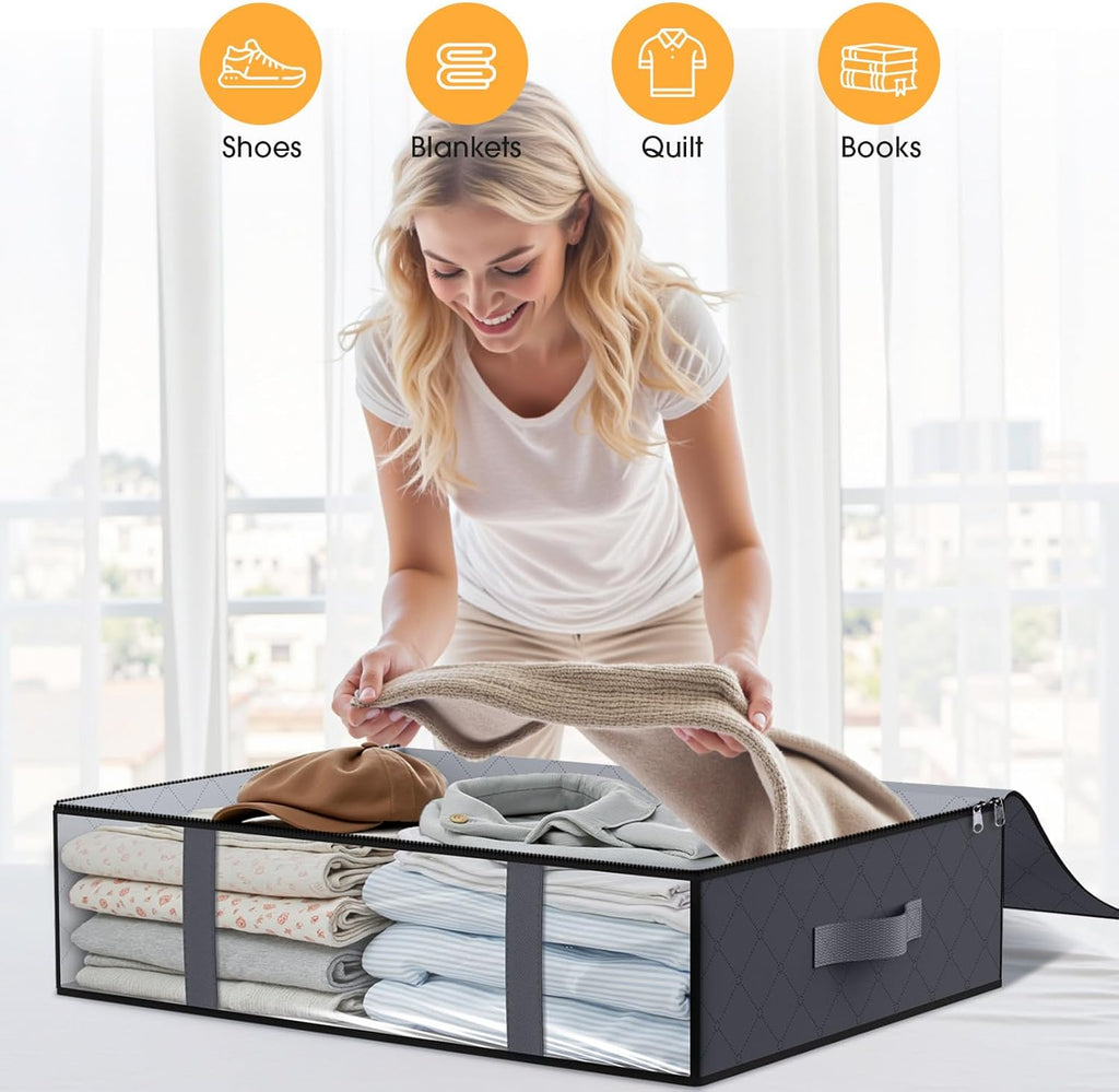 StorageRight Under Bed Storage Bags - 3 Pack 40L Large Organizers with Clear Window for Blankets & Clothing