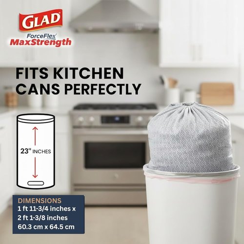 Glad ForceFlex MaxStrength Kitchen Drawstring Trash Bags - Lemon Fresh Scent | 13 Gallon, 90 Count