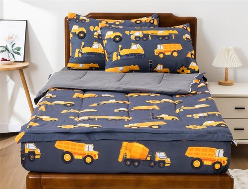 Aimuan Kids Zipper Bedding Car Construction Comforter Set for Boys Girls 3-Piece Twin Kid Bedding Set, Grey