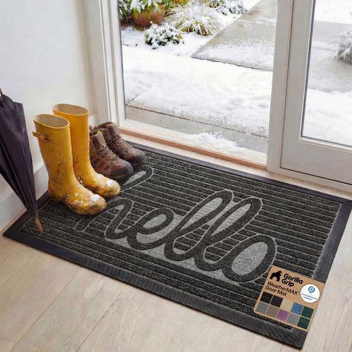 GORILLA GRIP Waterproof All-Season WeatherMAX Doormat - 47x35" Natural Rubber, Stain & Fade Resistant, Easy Clean, Charcoal