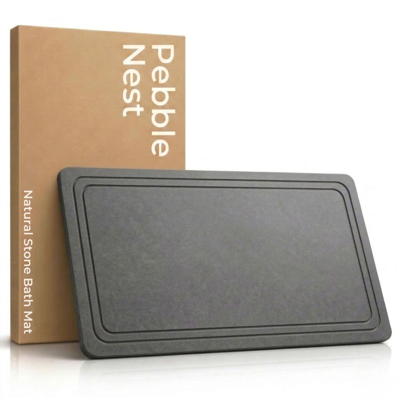 Pebble Nest Stone Bath Mat – Diatomaceous Earth Quick Drying Non-Slip Bathroom Mat – Super Absorbent Diatomite Shower Mat, Durable & Easy to Clean, Modern, 23.6" x 15.3", (Slate Grey - Linea)