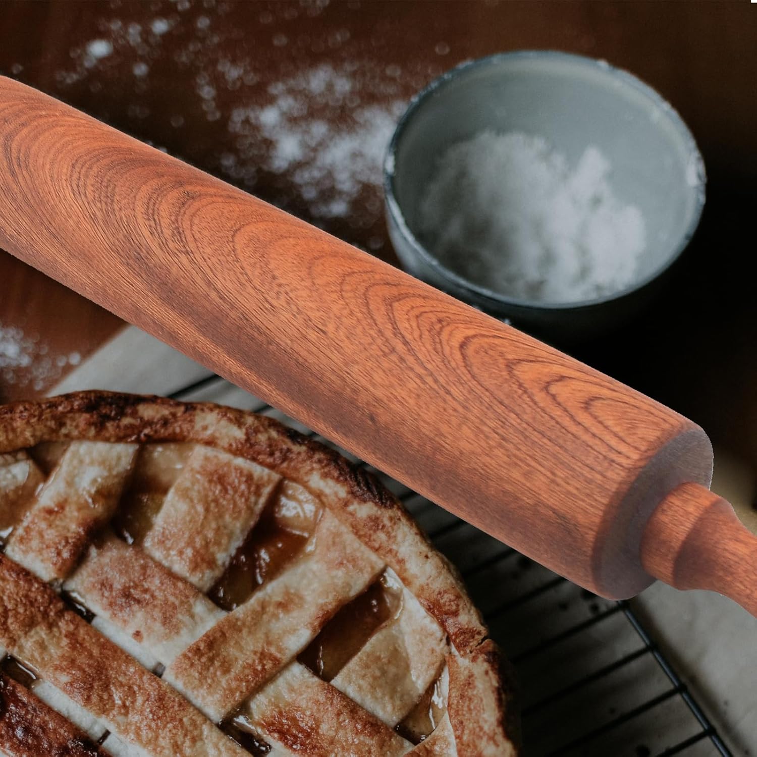 Sapele Classic Wooden Rolling Pin - Ergonomic Handles for Easy Baking | 17''L x 1.77''W