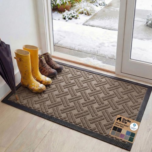 GORILLA GRIP Waterproof All-Season WeatherMAX Doormat - 47x35 Natural Rubber, Stain & Fade Resistant, Easy Clean Taupe