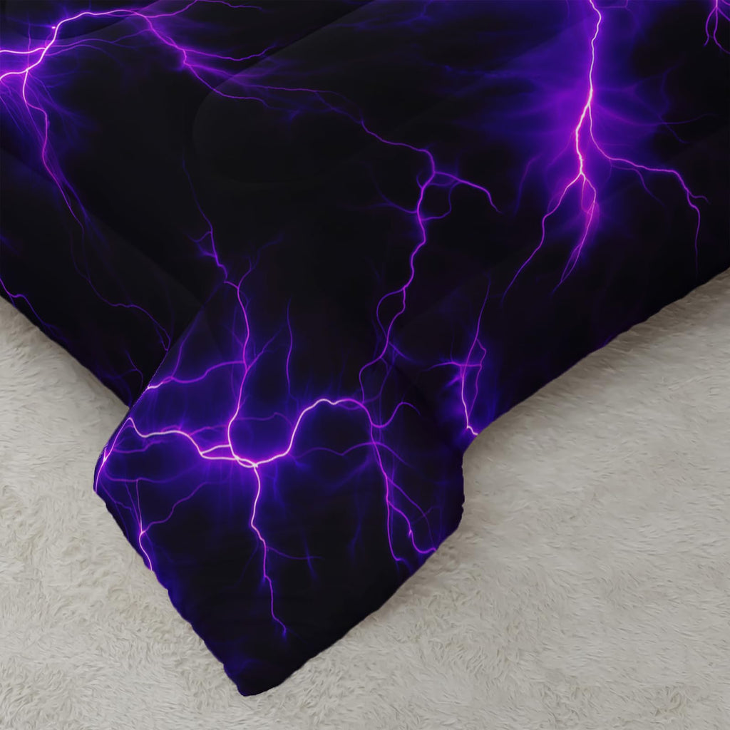 Nttopship Violet Lightning Comforter Set Twin Thunder Bedding Sets 3PCS for Kids Teen Adult Violet Room Decor Ultra-Soft Lightweight Microfiber 1 Comforter with 2 Pillowcases
