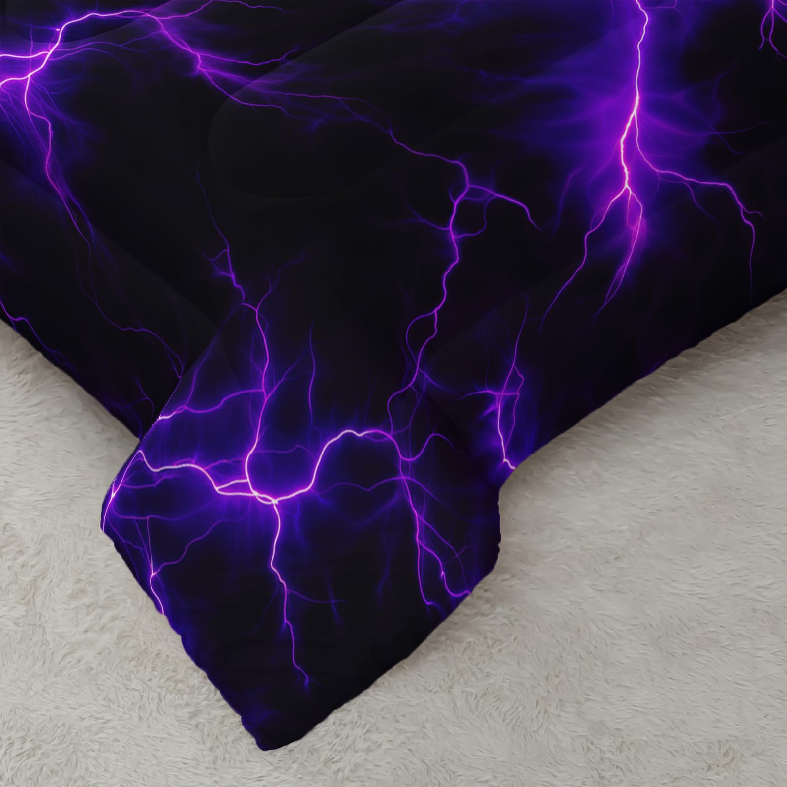 Nttopship Violet Lightning Comforter Set Twin Thunder Bedding Sets 3PCS for Kids Teen Adult Violet Room Decor Ultra-Soft Lightweight Microfiber 1 Comforter with 2 Pillowcases