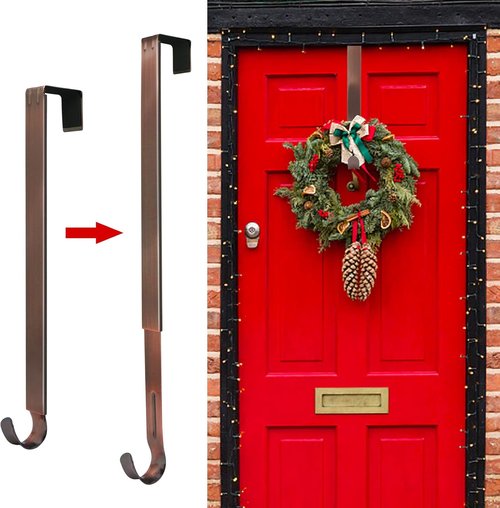 Adjustable Wreath Hanger by Skiennix - 15 to 25 Inch Black Hook for Front Door | Supports 20 lbs