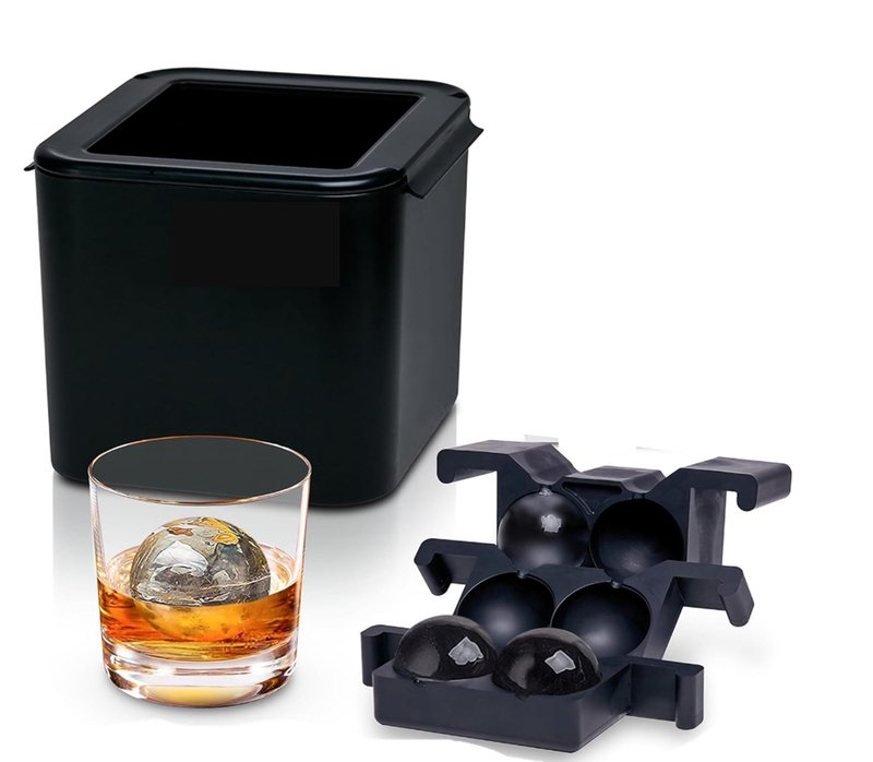 Silicone Sphere Ice Mold | Large Round Ice Ball Maker for Whiskey & Cocktails | Easy Release BPA-Free Silicone Ice Mold (4 Molds)