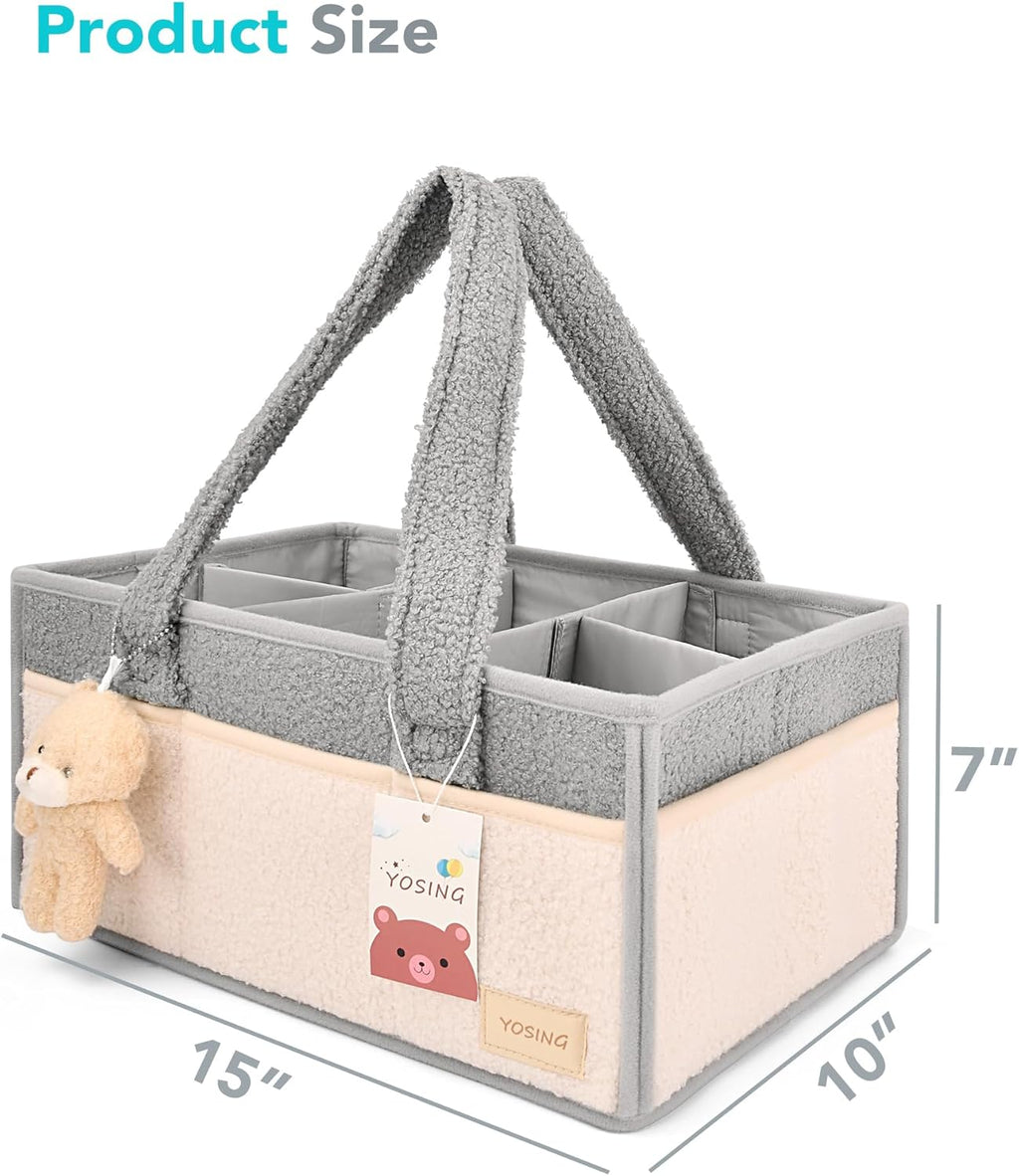 YOSING Diaper Caddy Organizer - Stylish Gray & White Nursery Storage for Baby Wipes & Diapers