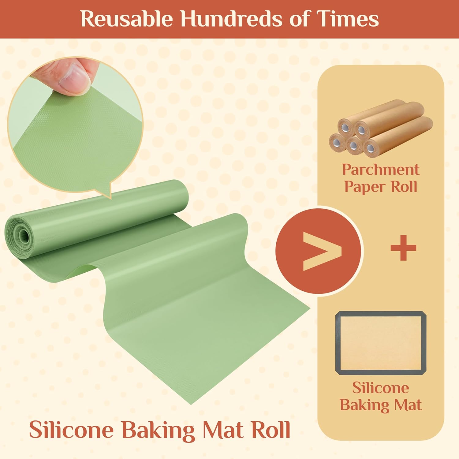 Silicone Baking Mat - Non-Stick Reusable Dough & Pastry Sheet | 12 IN x 6 FT for Air Fryer & Oven