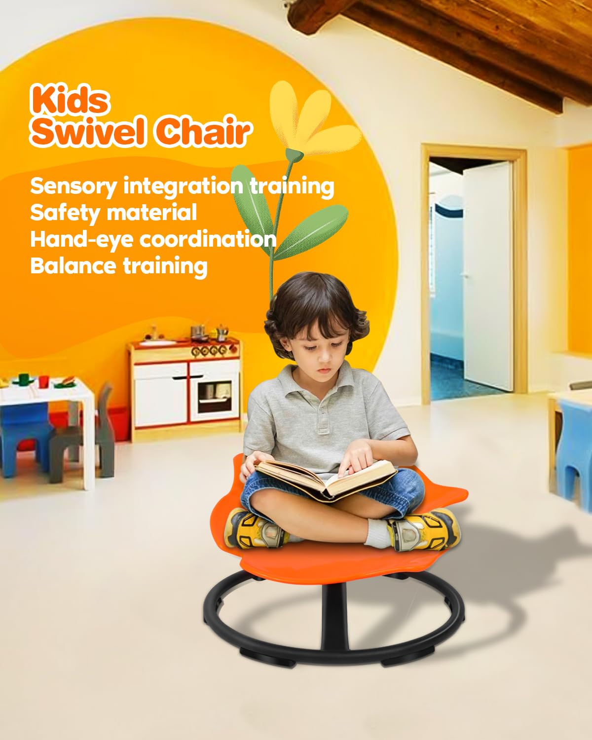 FAHKNS Spin Sensory Chair for Kids, Body Balance Physical Therapy Equipment Sit and Spin Swivel Chair,Sensory Toy Kids Toy Swivel Chair Indoor Outdoor Play Aged 3+