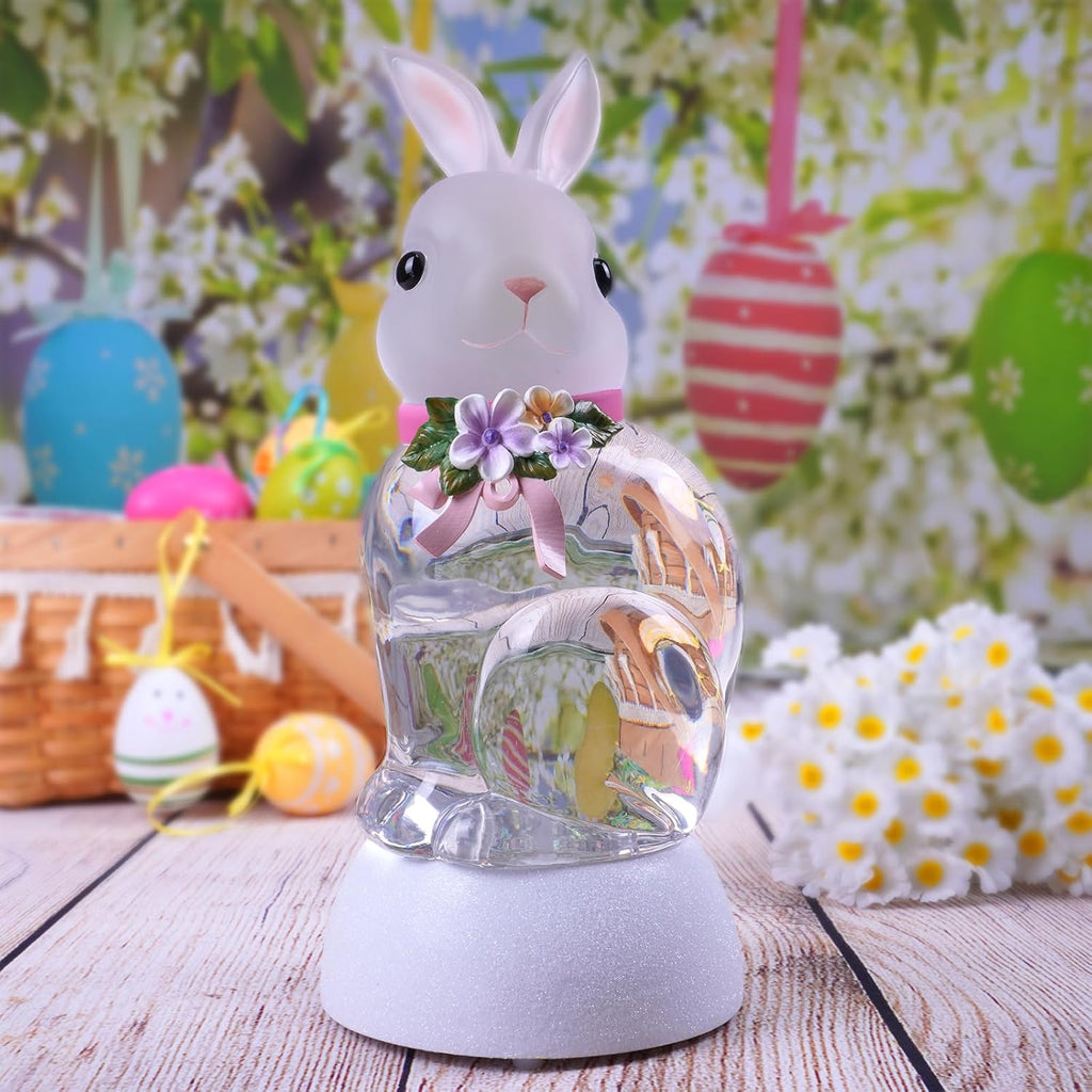 Spring Rabbit Snow Globe Lantern - Glittering Bunny Decor with 6-Hour Timer | USB & Battery Powered