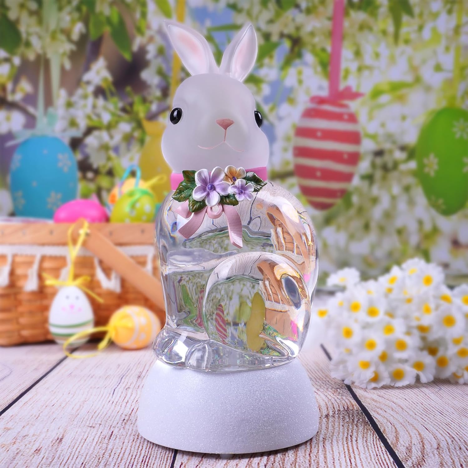 Spring Rabbit Snow Globe Lantern - Glittering Bunny Decor with 6-Hour Timer | USB & Battery Powered