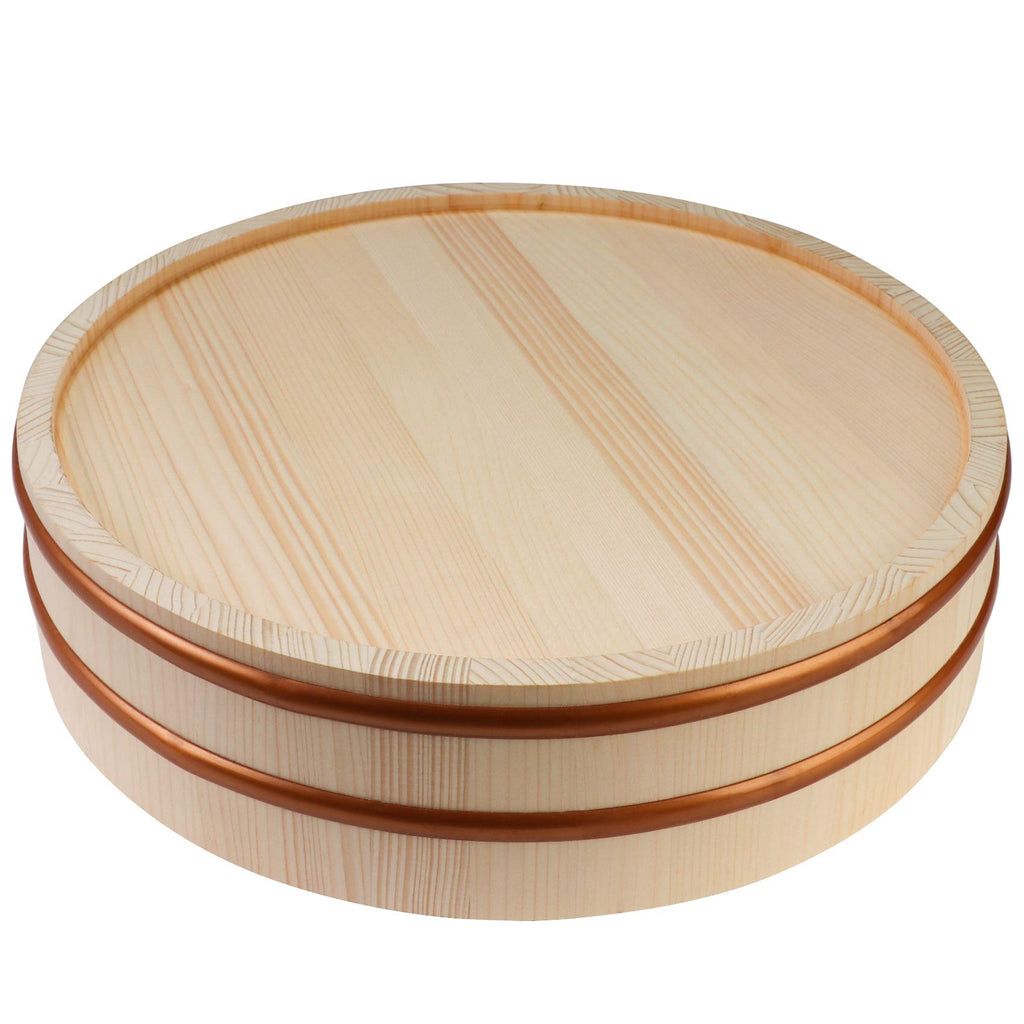 Kichgather Wooden Sushi Rice Bowl with Lid Hangiri Sushi Oke Sushi Rice Mixing Tub (13 “ with lid)