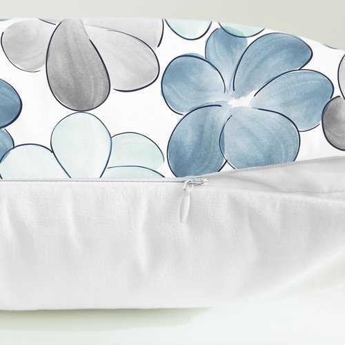 CaliTime Throw Pillow Covers Decorative 18 X 18 Inches Pack of 2 Cozy Fleece Blooming Flower Cushion Cases for Couch Bed Sofa Farmhouse Decoration Smoke Blue Grey