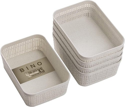 BINO Woven Plastic Basket - Stylish XS Natural 5-Pack | Space-Saving Home Organization Solution