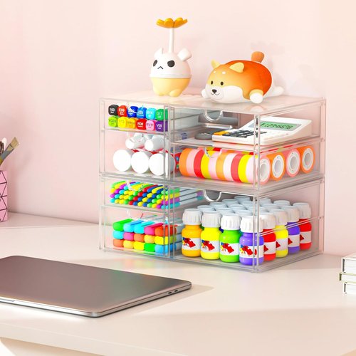 Caktraie Desk Organizer - 22 Drawer Plastic Storage Bins for Office & Makeup | 4-Pack Set