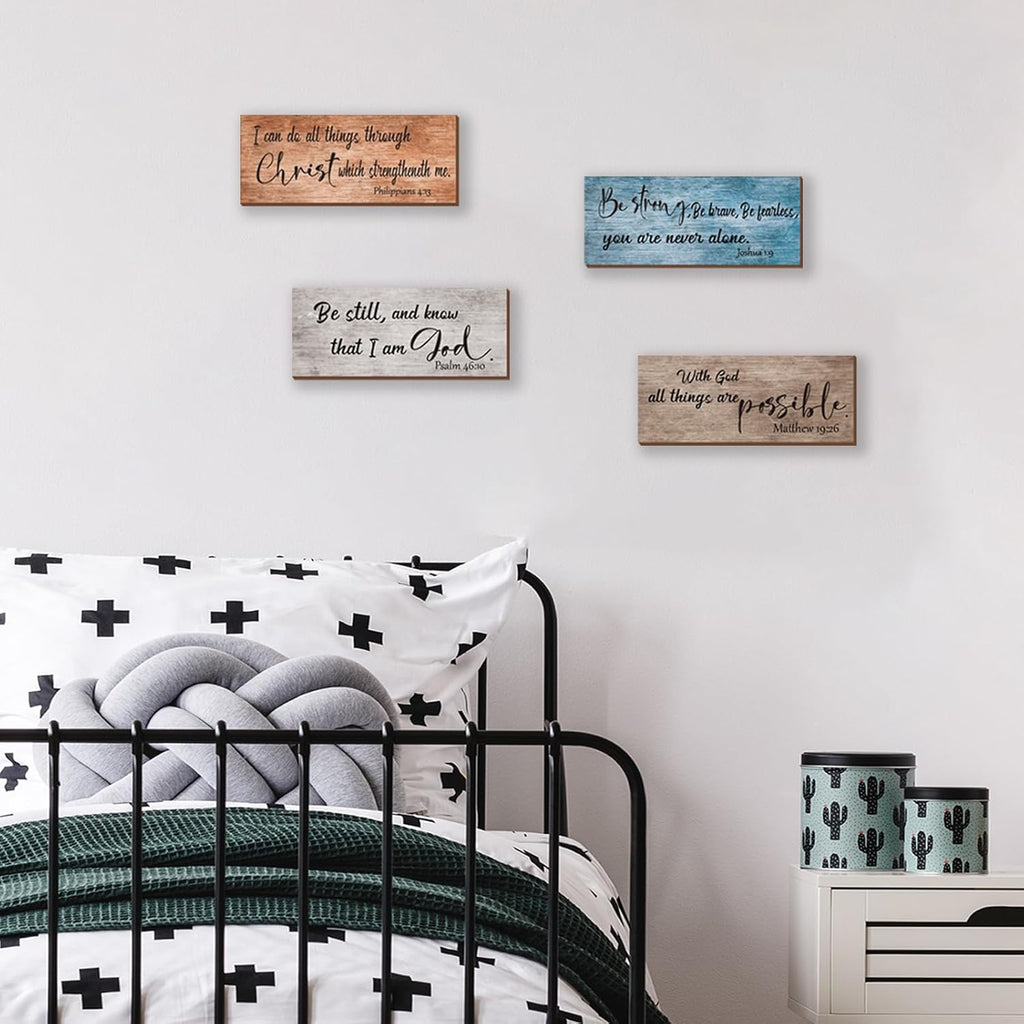 ZONWUTHY Bible Verses Wall Decor - Rustic Wooden Christian Signs | Motivational Prayer Art (10x4)
