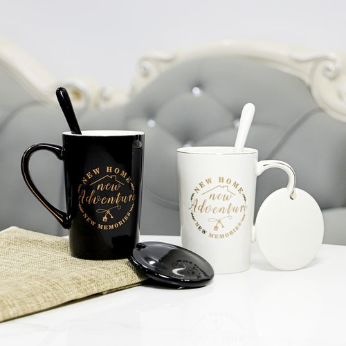 CLVJQ Housewarming Gifts New Home, Closing Gifts for Home Buyers, House Warming Coffee Mug for Men Women Couple Families Friends Coworkers, First House Present Ideas, Mugs Set 14oz (Black&White)