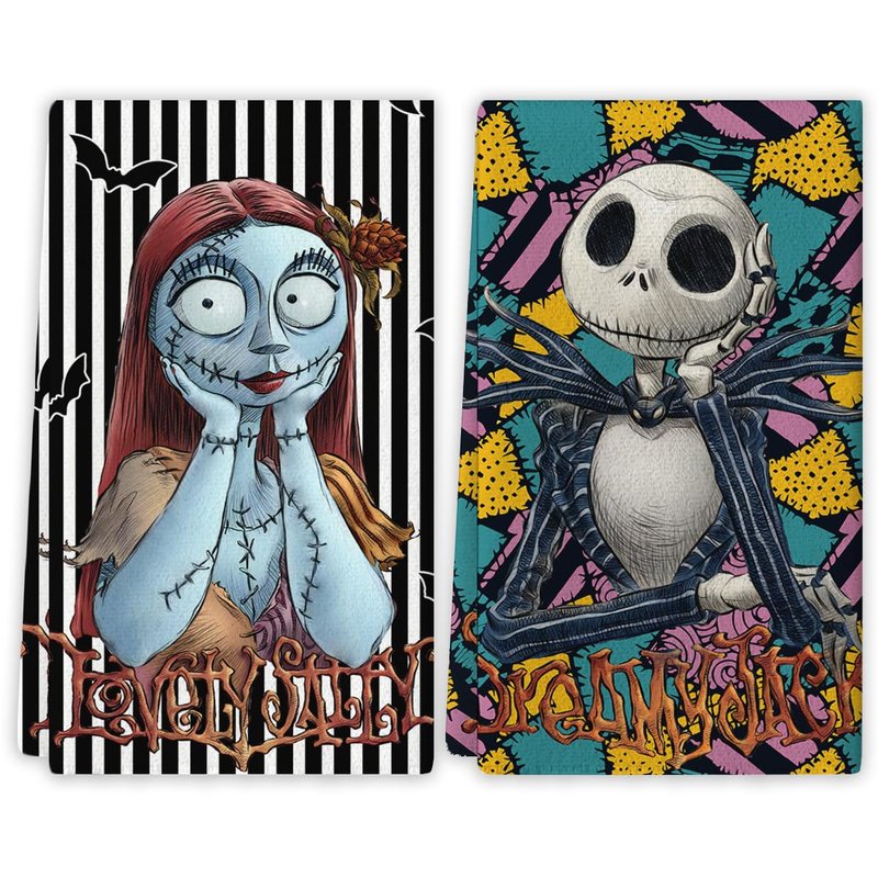 Yarcooly Halloween Kitchen Towels Dish Towels Gothic Decor Day of The Dead Halloween Decorations for Home Party