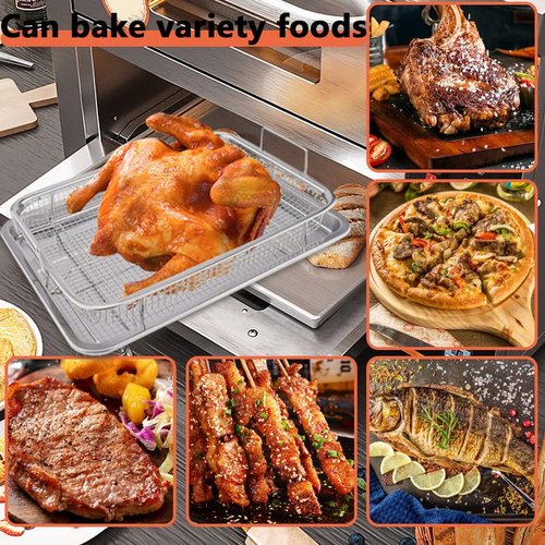 Voittozege 2 Set Air Fryer Basket for Oven, 15.5x11.5 Inch Stainless Steel Non-stick Mesh Basket Set, Air Fryer Accessories Oven Rack and Crisper Tray, Roasting Broiler Pan for Fries, Bacon, Chicken