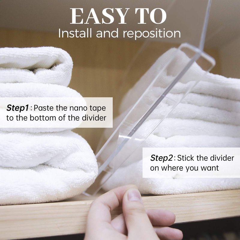 ROUFA Clear Shelf Dividers, Acrylic Closet Dividers Fit for Any Thickness of Shelves, 12pcs Multi-Purpose Wood Shelf Separators for Bedroom, Kitchen, Office, Bathroom, 11.8''x11''