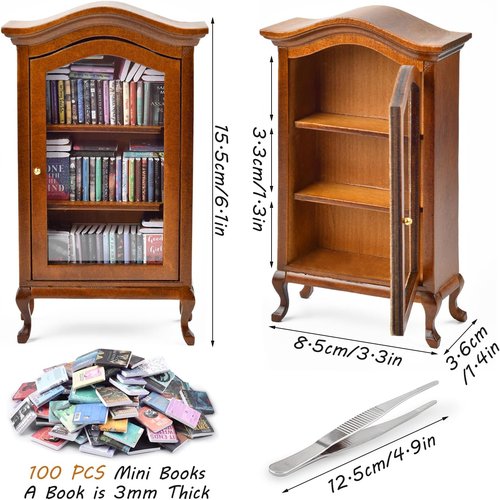 Handcrafted Mini Bookshelf | 100+ Unique Miniature Books for Book Lovers - Perfect Small Library