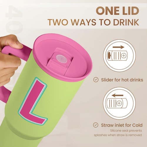 SANDJEST Monogrammed Tumbler with Handle 40oz, Letter L Tumblers Coffee Travel Cup with Straw, Personalized Monogram Initial Gifts for Women Girls, Customized Gifts for Christmas Birthday Mothers Day