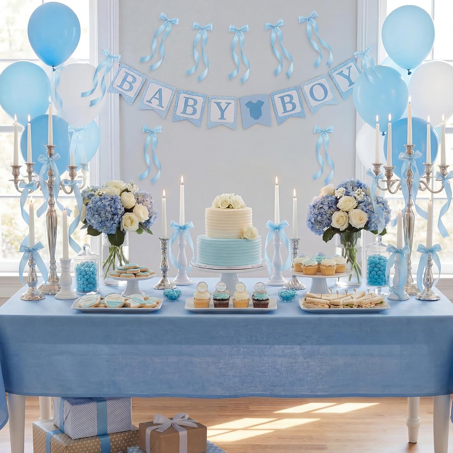Teenyyou 12 Pcs Light Blue Candlestick Bows - 13 Inch Large Coquette Table Decor for Weddings & Events