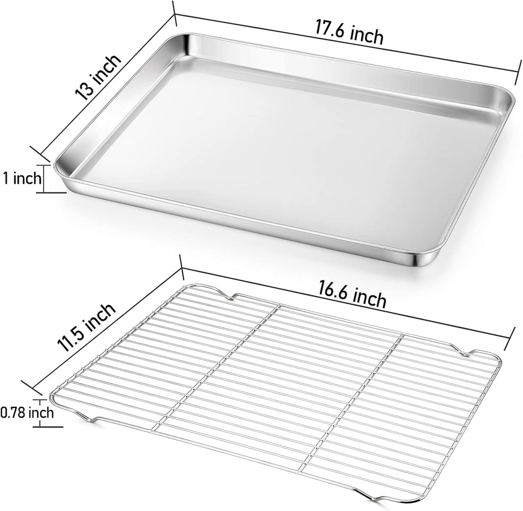 TeamFar Stainless Steel Baking Sheet Set - Heavy Duty Cookie Pan with Cooling Rack | 17.6 x 13 x 1 Inch, Dishwasher Safe - Set of 4