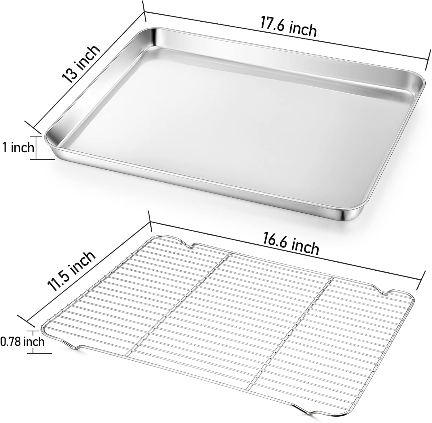 TeamFar Stainless Steel Baking Sheet Set - Heavy Duty Cookie Pan with Cooling Rack | 17.6 x 13 x 1 Inch, Dishwasher Safe - Set of 4
