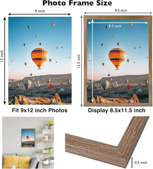 JCJMY 9x12 Rustic Brown Picture Frame - Versatile Wall Hanging for Horizontal or Vertical Display