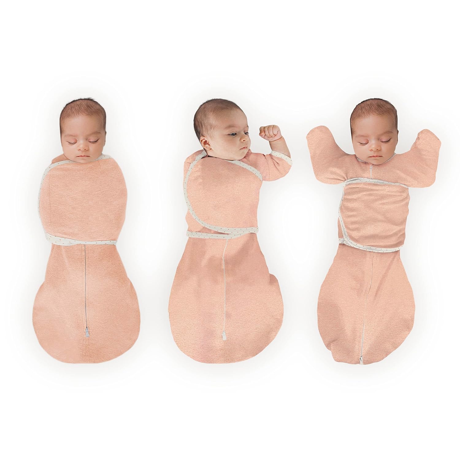 SwaddleDesigns 6-Way Omni Swaddle Sack - Arms Up Design for Newborns | Calms Startle Reflex, 12-18 lbs, Heathered Peach Blush
