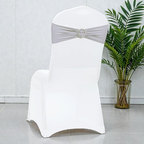 MDS Spandex Chair Sashes - Premium Stretch Covers with Buckle Slider for Weddings & Events | Light Silver, Pack of 10