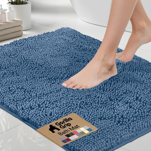GORILLA GRIP Bath Rug Mat - Thick Soft Absorbent Chenille | Quick Dry Microfiber, 36x24, Blue