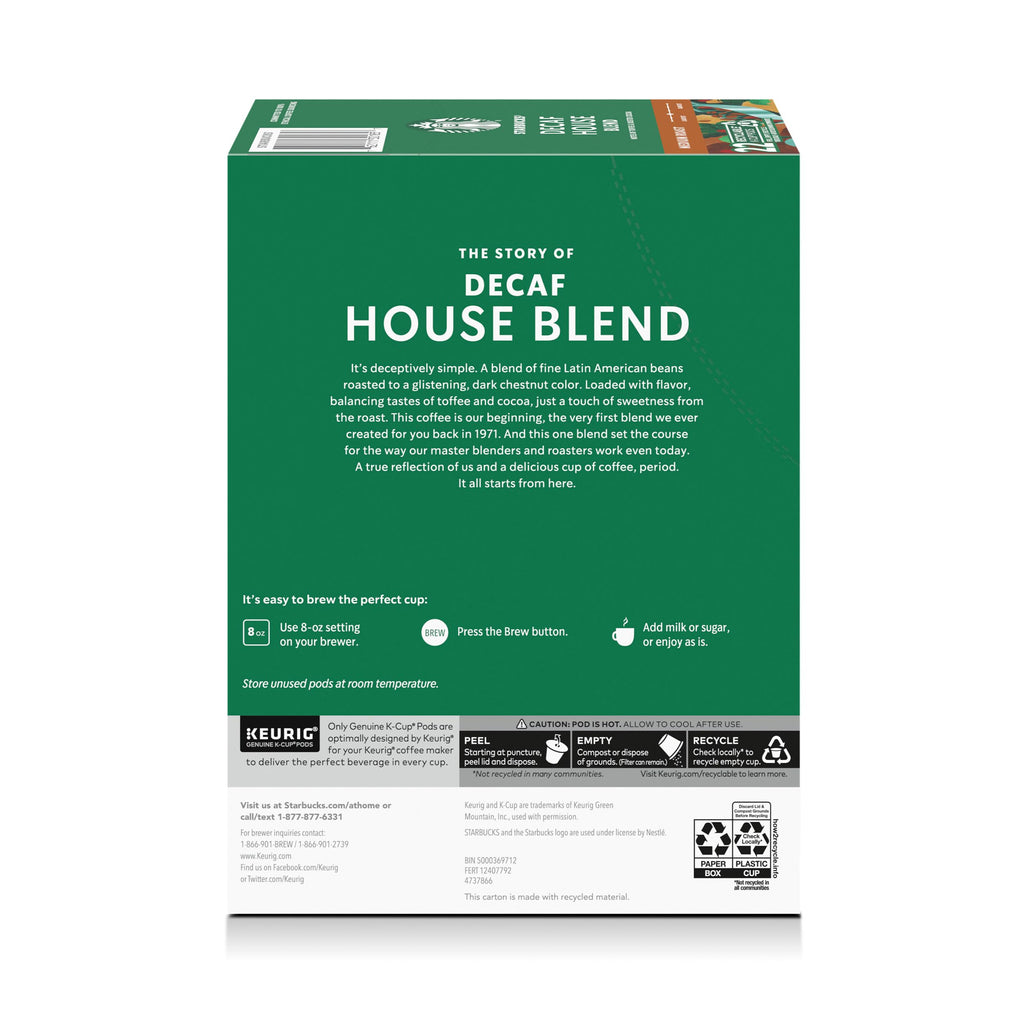 Starbucks K-Cup Coffee Pods, Medium Roast Hot or Iced Coffee, Decaf House Blend, 22 Keurig Pods