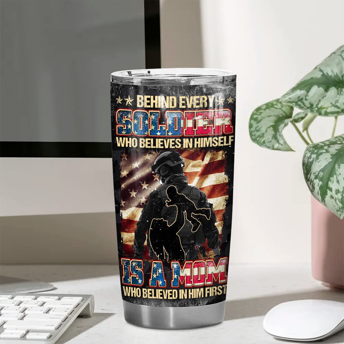20 Oz US Proud Army Mom Double Wall Vacuum Insulated Stainless Steel Tumbler Travel Mug - Army Mom Gifts for Mother's Day, Birthday, Christmas