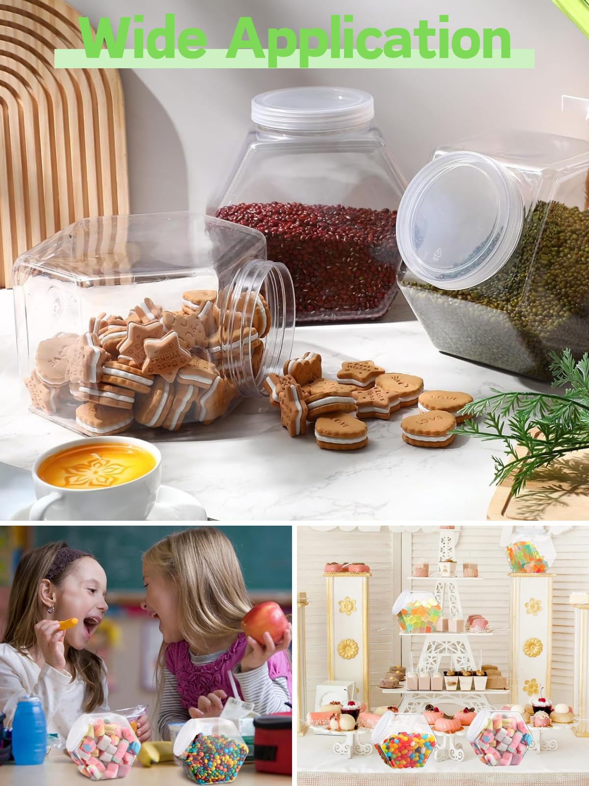 Glazeal 4pcs Large Candy Jar with Spoons, 72 OZ Hexagon Candy Jar Plastic Clear Cookie Jar with Lid for Candy Buffet, Kitchen Storage Containers Set