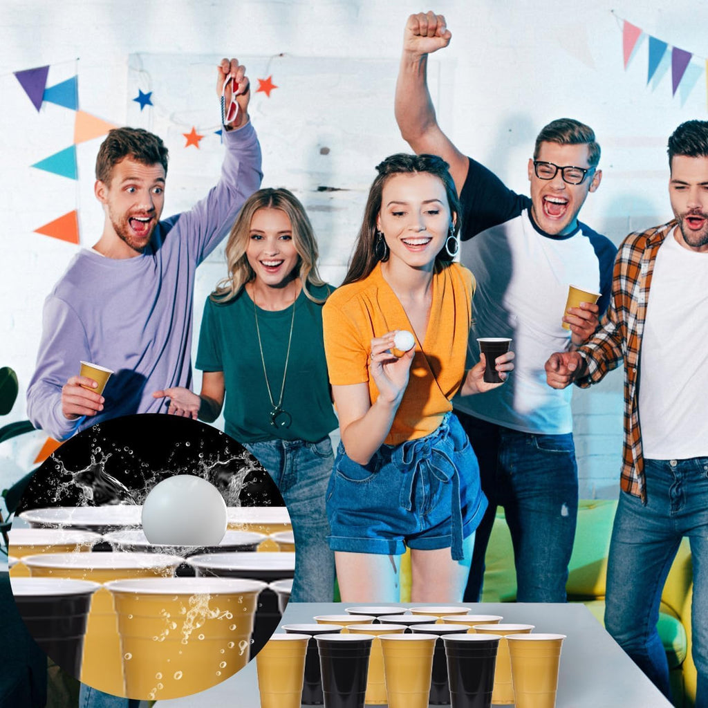 KesaPlan 50PCS 16 oz Plastic Cups Graduation Cups Black and Gold Disposable Party Cup Bulk for Party Graduation Wedding Birthday Halloween Family Gatherings and Festive Celebrations