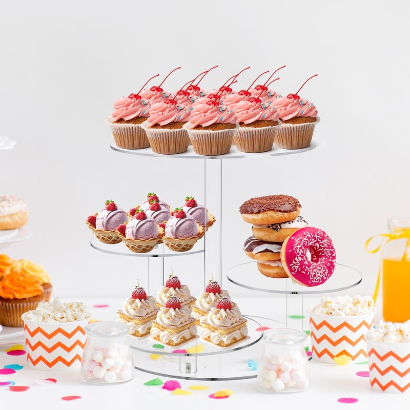 CECOLIC Acrylic Tiered Cake and Cupcake Stand, 4 Tier Dessert Pastry Display Tower Stand for Wedding, Birthday Bar, Graduation, Baby Shower, Afternoon Tea Party Décor