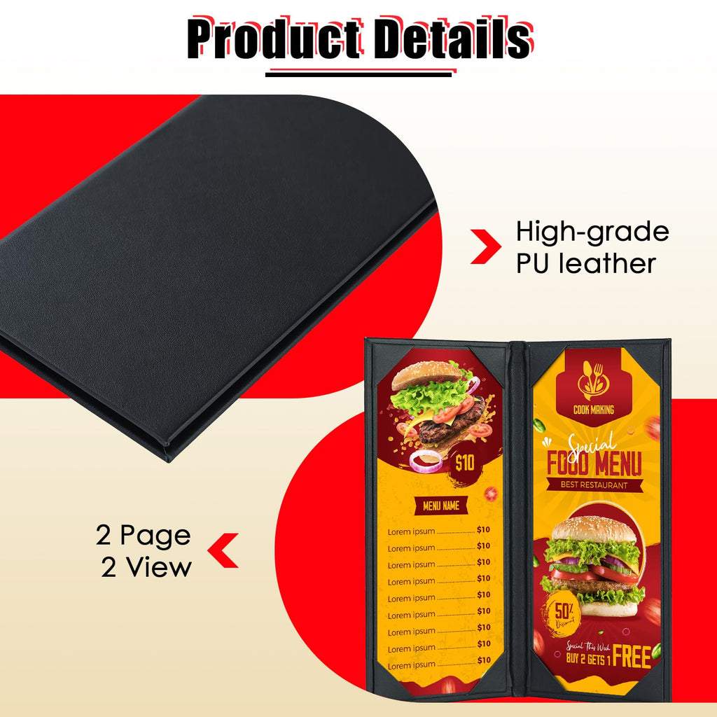 NATGAI 10 PCS 2 View Menu Covers 4.25" x 11", PU Leather Menu Cover Menu Holders, Waterproof Double View Restaurant Menu Covers, Fit for Restaurant Bar Cafe Hotel Wine List (2 View, 4.25"x11")