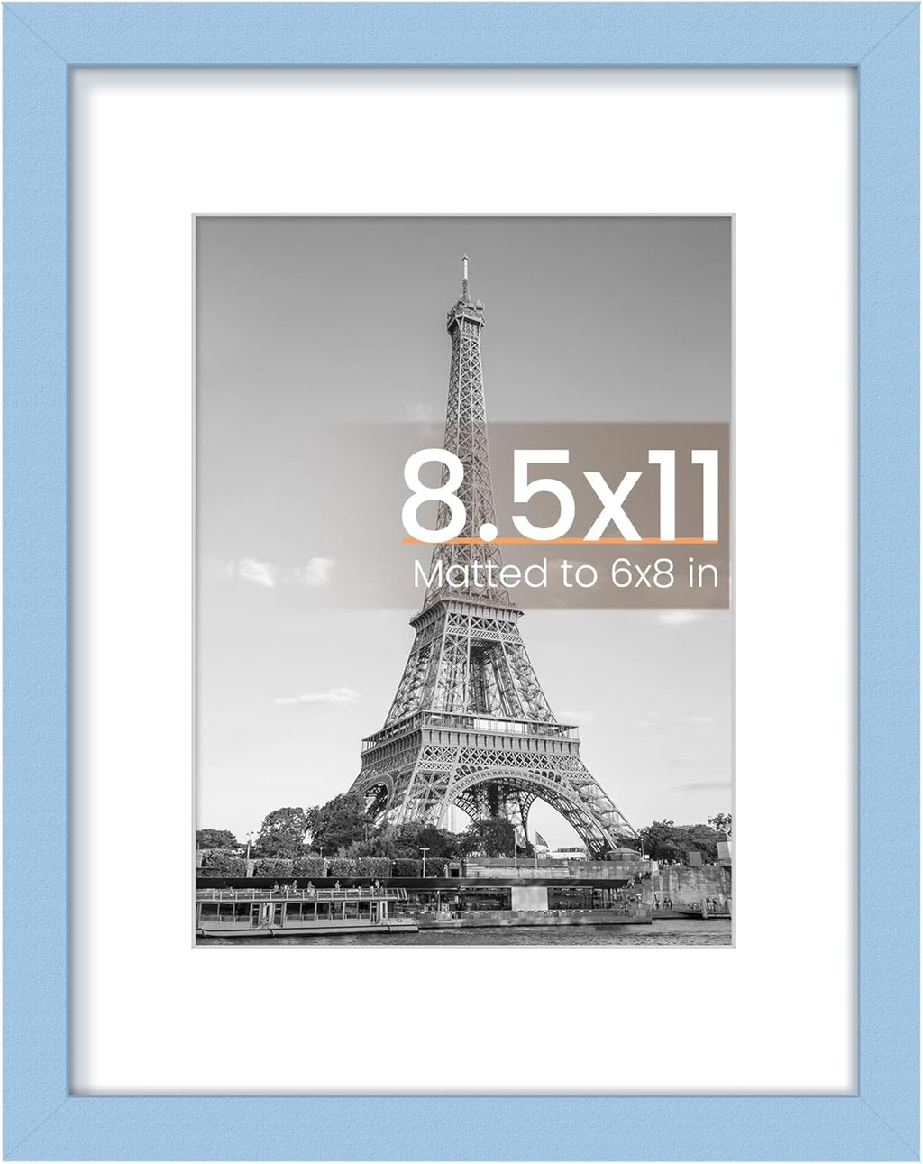 Upsimples 8.5x11 Picture Frame - Versatile Display for 6x8 Photos with Mat or 8.5x11 Without - Blue, 1 Pack