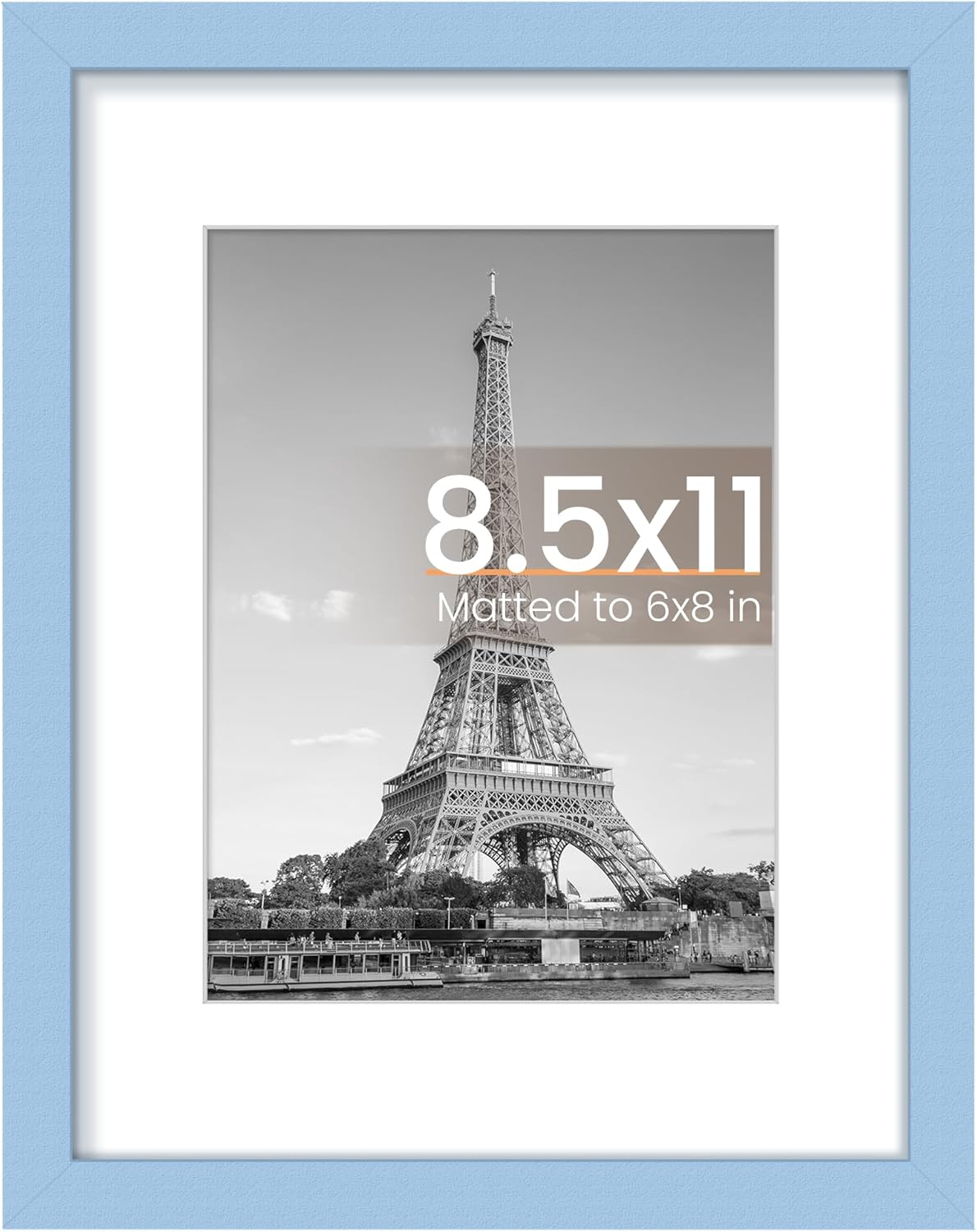 Upsimples 8.5x11 Picture Frame - Versatile Display for 6x8 Photos with Mat or 8.5x11 Without - Blue, 1 Pack