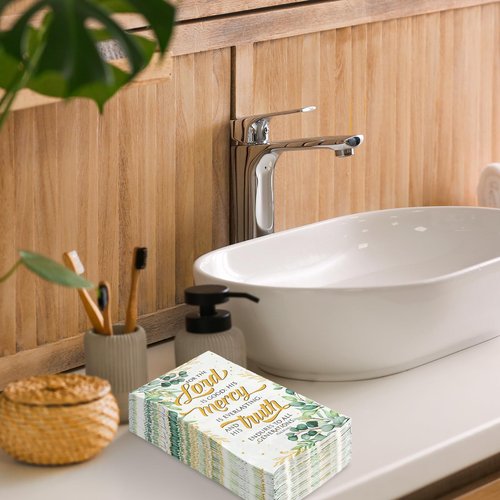 JarThenaAMCS 100 Pcs Greenery Christian Guest Napkins Eucalyptus Leaves Disposable Napkins Decorative Dinner Paper Hand Towels for Home Wedding Party Supplies Table Decor