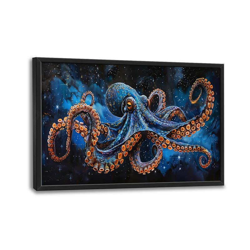 Octopus Wall Art Blue Space Octopus Pictures Wall Decor Galaxy Canvas Prints Framed Artwork Paintings Coastal Home Office Decorations for Living Room Bedroom Dinning Room 36"x24"