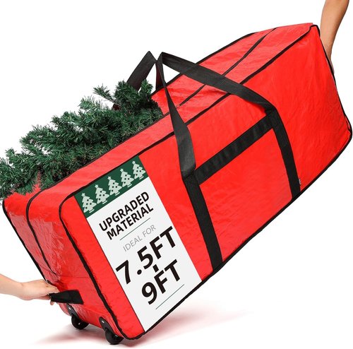 HOMEST Christmas Tree Storage Bag - Zippered Design with Wheels for 7.5-9 ft Artificial Trees - Red